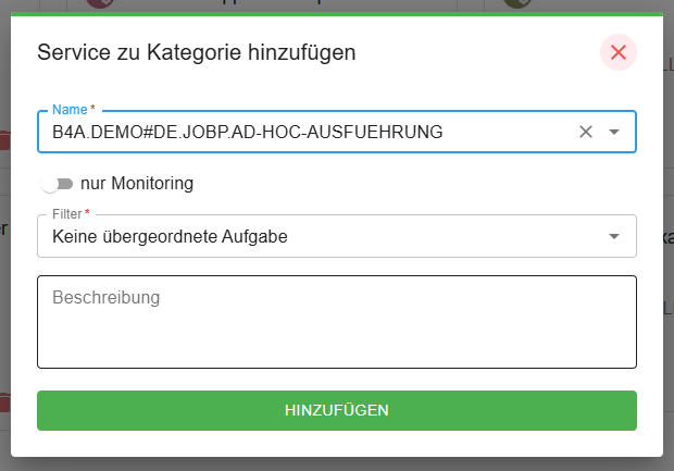 Dialog zum Hinzufügen eines Service