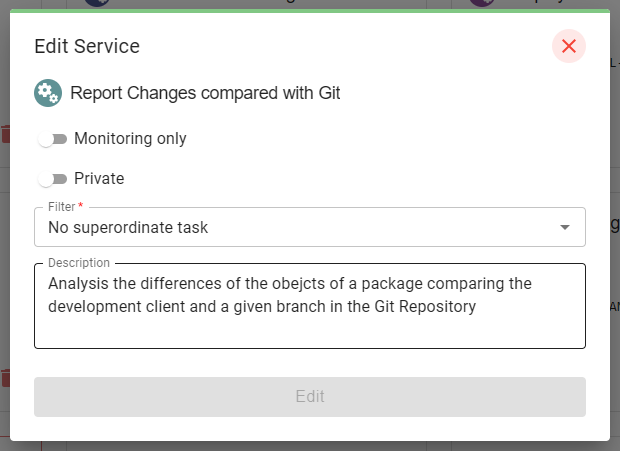 Dialog for editing a service