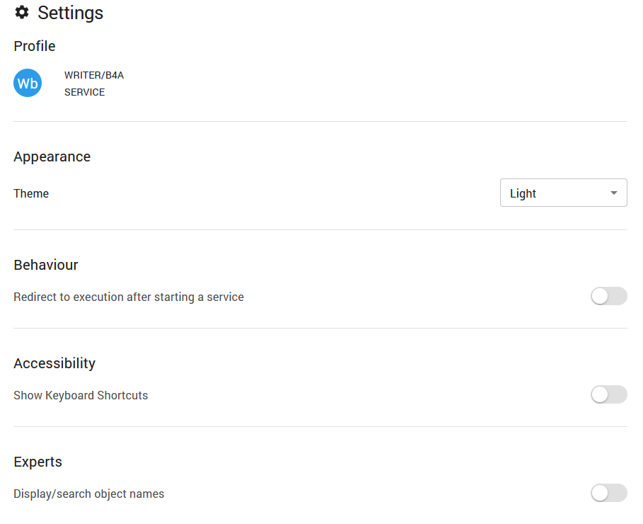 User settings