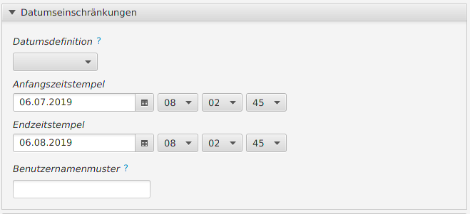 Optionen zum Filtern auf Basis von Datumsangaben