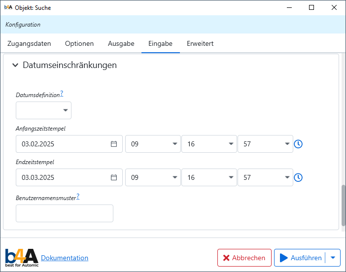 Optionen zum Filtern auf Basis von Datumsangaben