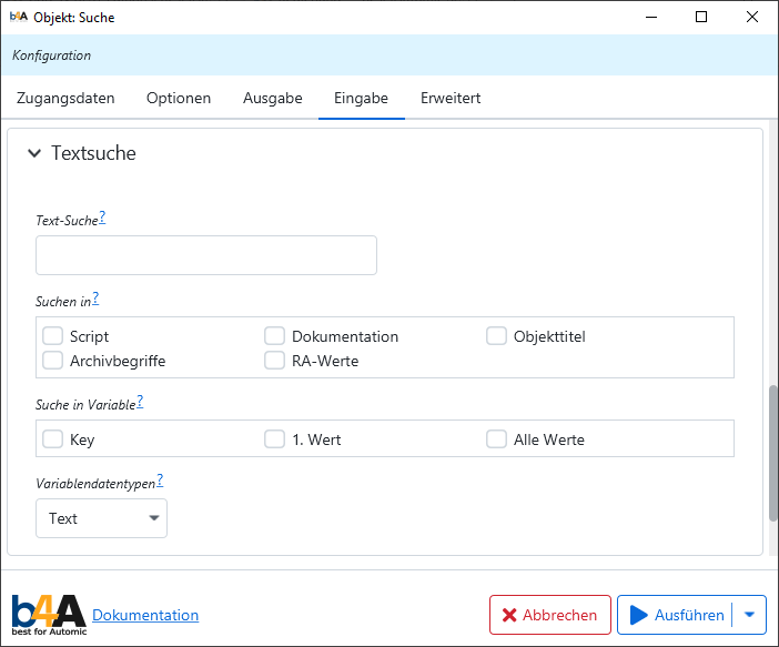 Optionen zum Filtern auf Basis von Texten von Objekten