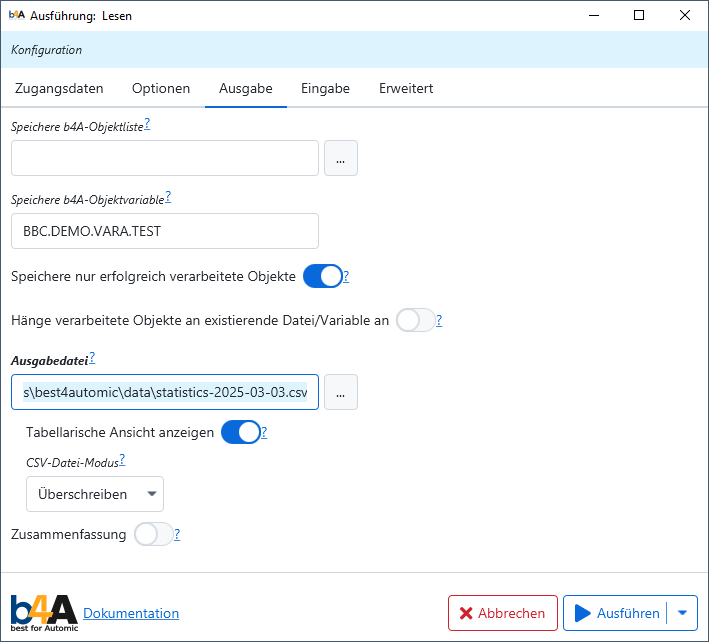 Optionen für die Ausgabe